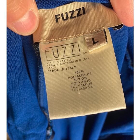 Fuzzi Royal Blue Wide-Leg Pants Tulle Stretch Foldover Waistband Sz L - Picture 5 of 7